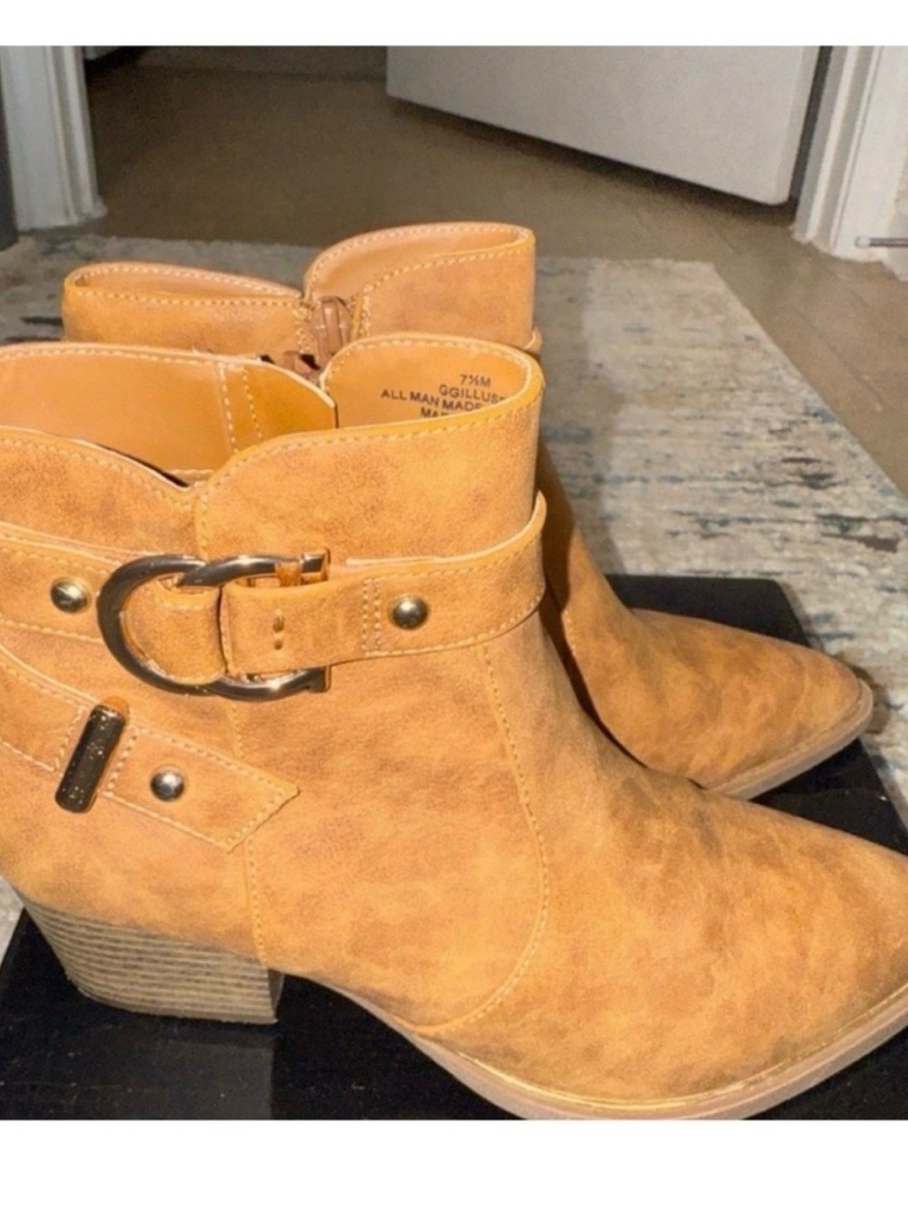 G by Guess Tan Suede-Look Ankle Boots with Buckle Strap